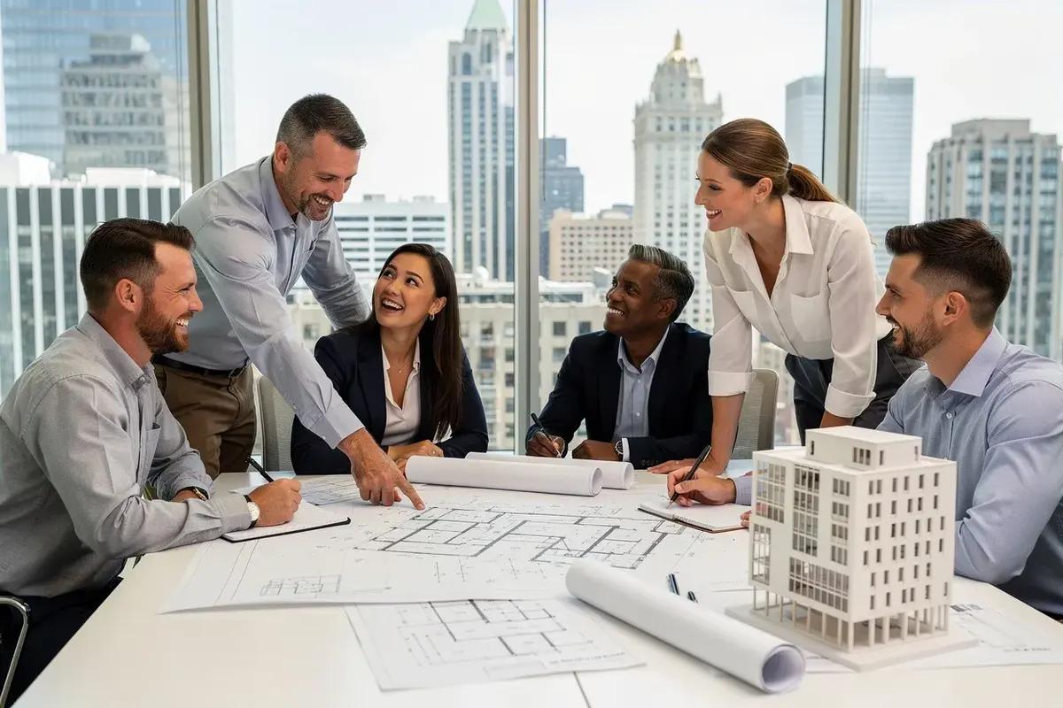 Architects reviewing construction plans